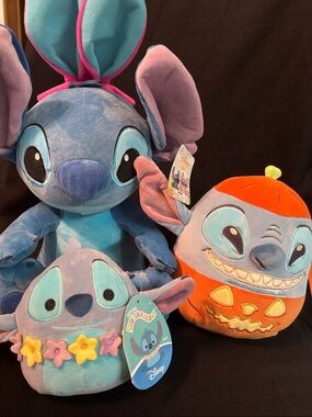 Disney Stitch Plush Trio - Blue, Purple & Orange Accents